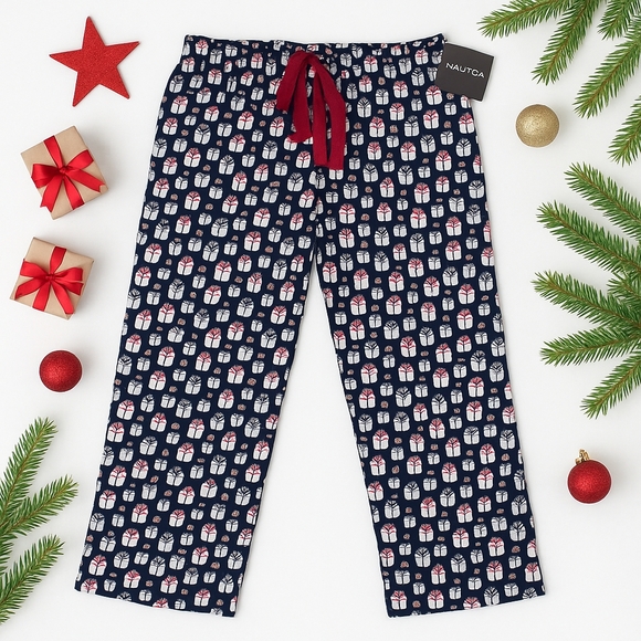 NWT Nautica Holiday Pajama Pants Medium – Gift Box Print Sleepwear - Picture 1 of 7